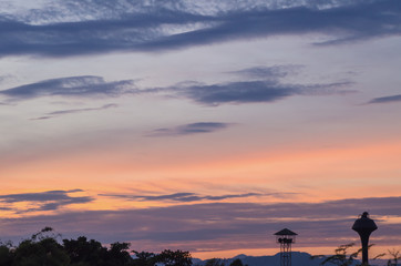 guard tower on sunset sky background