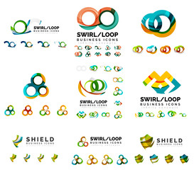 Set of company logotype branding designs, swirl infinity loop concept icons isolated on white