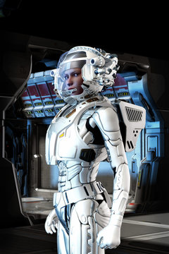 Futuristic Astronaut Girl In Space Suit