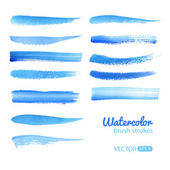 Watercolor Blue Brush Stroke Set