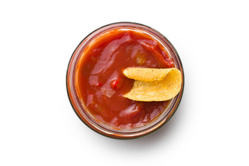 rolled nacho chips and salsa dip