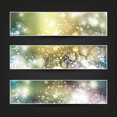 Fototapeta na wymiar Set of Horizontal Banner or Cover Background Designs - Colors: Yellow, Green, White - Party, Christmas, New Year or Other Holiday Ad Banner Templates