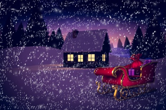 Composite image of red and gold santa sleigh