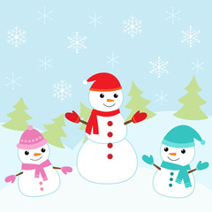 Christmas card with cute snowmen