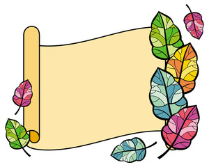 Paper scroll with colorful autumn leaves