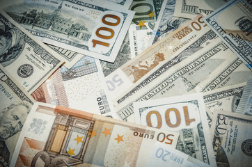 Fototapeta na wymiar Two leading currency - US Dollar vs Euro