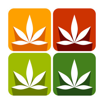 Simple Cannabis Leaf Rounded Square Flat Icons