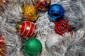 Christmas balls decoration on background. Happy New Year 2016