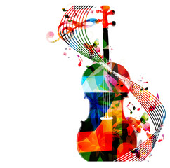 Colorful violoncello with music notes © abstract