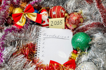 2016 New Year's resolution above Christmas decoration