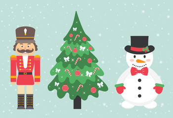 snowman and nutcracker and fir-tree