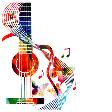 Colorful guitar with butterflies