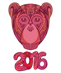 Doodle card with monkey and numbers decorated tribal pattern 