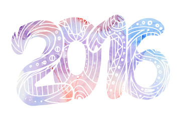 Hand-drawn Doodle numbers 2016  with tribal patterns 