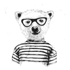 Foto op Canvas Hand drawn Illustration of dressed up hipster bear   © Marina Gorskaya
