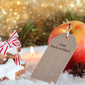 Süsse Weihnachten-Karte mit weihnachtlichen Süßigkeiten