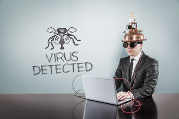 Virus detected concept with vintage businessman and laptop