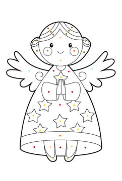Cartoon happy and funny angel - coloring page - illustration for children