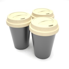 Three paper coffee cups