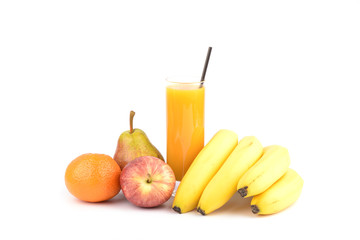 Fresh fruit juices on white