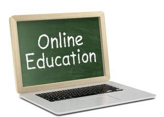  Laptop with chalkboard, online education concept