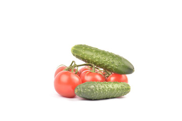 cucumber and tomato isolated on white