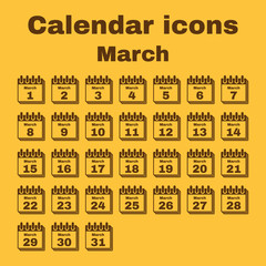 The calendar icon. March symbol. Flat