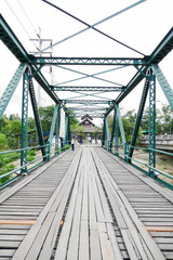Tourist walking at history bridge at Mae Hong Son, Thailand