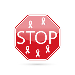 stop cancer sign with ribbon