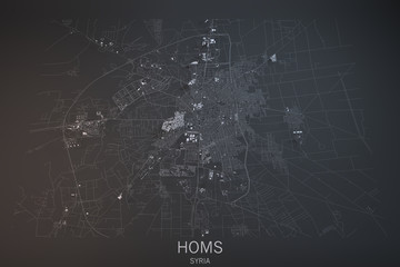Homs, vista satellitare, sezione 3d, Siria