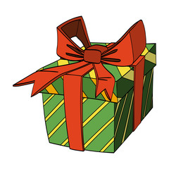 Gift Box With Ribbon And Bow. Vector Illustration