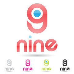 colorful and abstract icons for number 9, set 8
