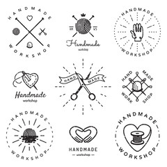 Handmade workshop logo vintage vector set. Hipster and retro style. Perfect for your business design. - 96687327