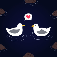 Sea and seagulls in love vector background. Saint Valentine's card. Perfect for your loved ones.