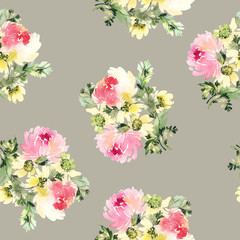 Seamless pattern with flowers watercolor. Gentle colors. Female