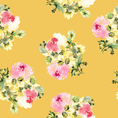Seamless pattern with flowers watercolor. Gentle colors.