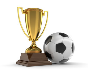 Trophy Cup and Soccer football (clipping path included)