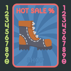 Leather boot flat design icon. Vector hot sale label.