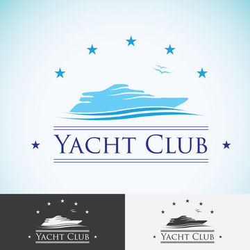Yacht club, logo design template. sea cruise, tropical island or vacation logotype icon