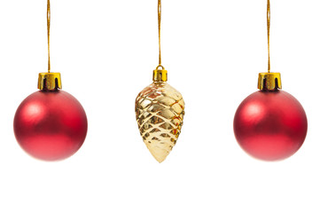 Red globes and one Christmas pine cone decoration