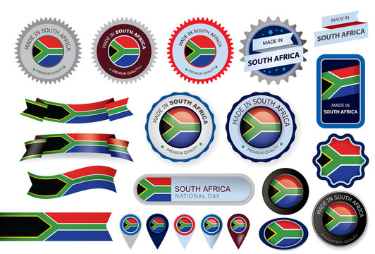 Made in South Africa Seal, South African Flag (Vector Art)