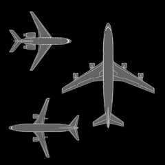 Airliners set on black background