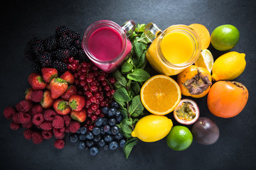 Tropical fruit and berries fruit smoothies