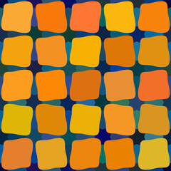 Vector Blue Yellow Orange Color Shades Seamless Rounded Stained Glass Squares Grid Pattern
