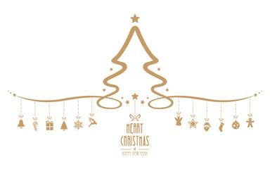 christmas tree hanging decoration elements isolated background