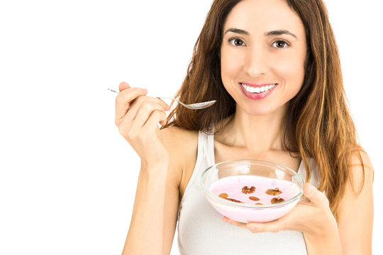 Woman Eating Yogurt For Weight Loss