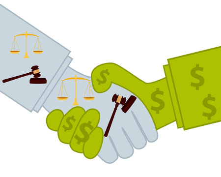 Judicial bribery. Good deal. Business concept. Vector illustration