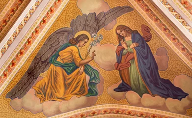 Photo sur Plexiglas Monument Banska Stiavnica - The Annunciation fresco on the ceiling of parish church