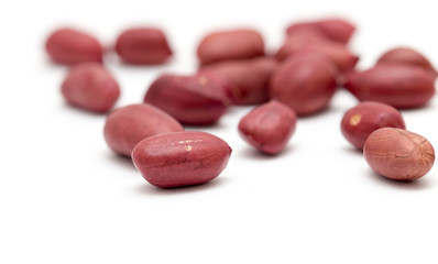 Peanuts on a white background. close