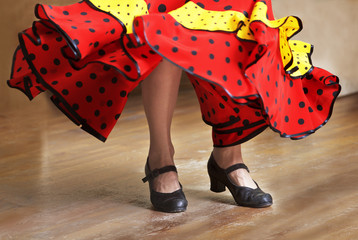 Fragment photo of flamenco dancer, only kegs cropped, Legs fragment photo of flamenco dancer, spanish - obrazy, fototapety, plakaty